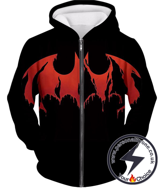 Best Comic Book Hero Batman Blood Red Logo Promo Black Zip Up Hoodie